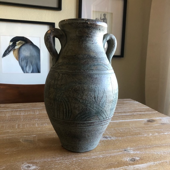 Other - Primitive Etched Pottery Vessel Vase with Handles